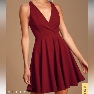Lulu’s Wonder Whirl Wine Red Twist Back Skater Dress